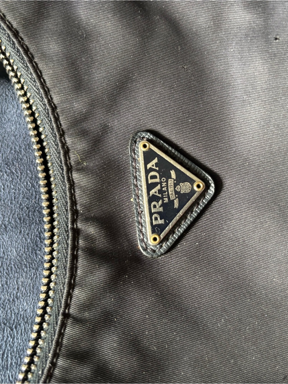 Prada Black Nylon Men's Backpack with Gold Logo Plaque